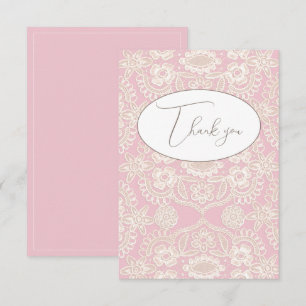 Pink Pastel Faux Lace Flat Thank You Card