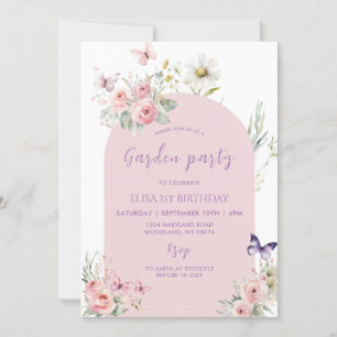 Pink Pastel Floral Butterfly Garden Party  Invitation