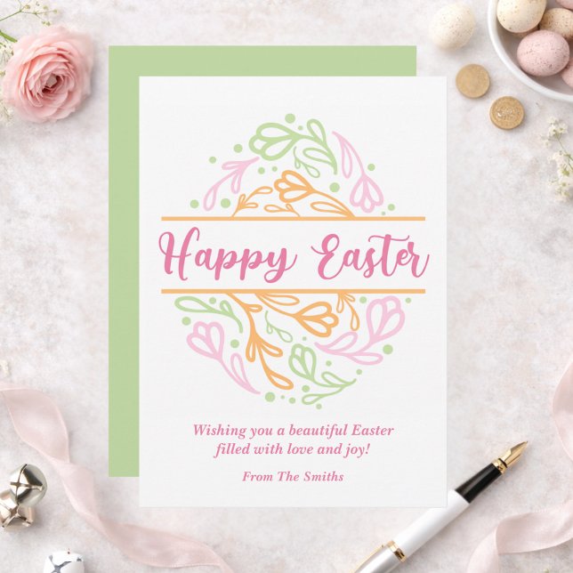 Pink Pastel Floral Easter Egg Happy Easter Card (Creator Uploaded)