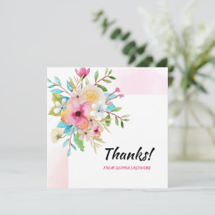 Pink Pastel Floral Personalised Note Thank You Card