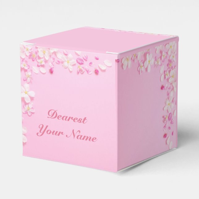 Pink Pastel Floral Petal Personalised Favour Box (Front Side)