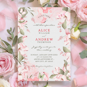 Pink pastel floral wedding invitation