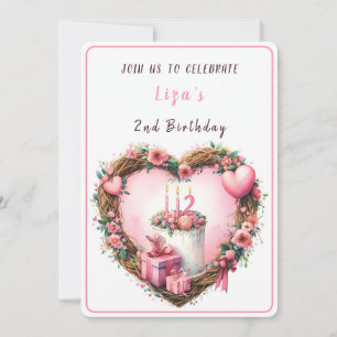 Pink Pastel Floral Wreath Second Birthday - Invitation