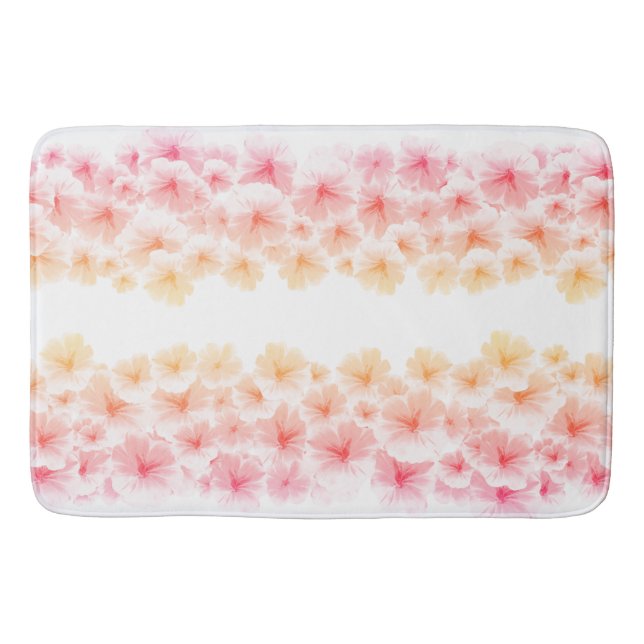 Pink pastel flower art watercolor painting  bath mat (Front)
