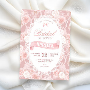 Pink pastel flowers bridal shower invitation
