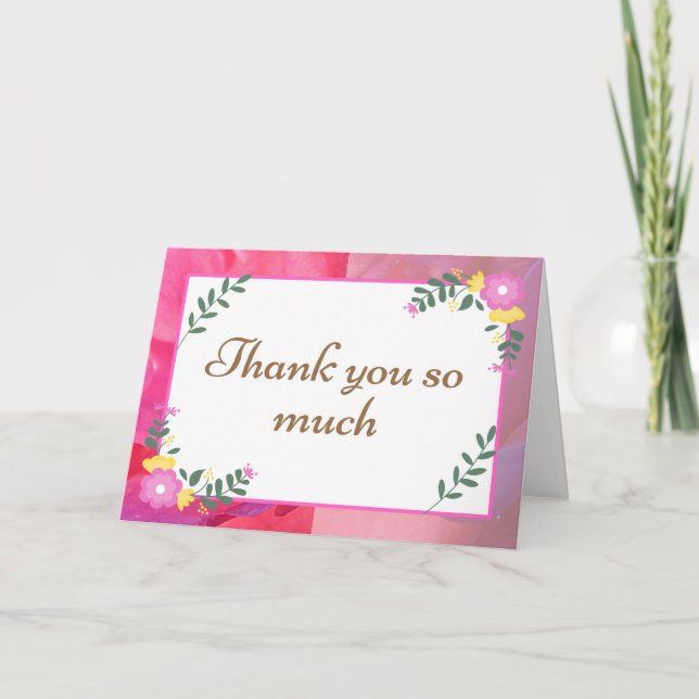Pink Pastel Flowers Thank You Card (Front)
