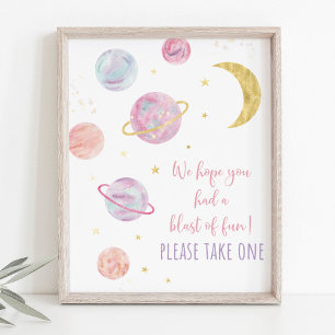 Pink Pastel Galaxy Space Birthday Favour Sign