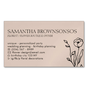 Pink Pastel Girly Flower Florist Floral Magnetic Business Card