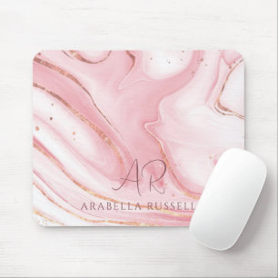 Pink Pastel Gold Glitter Marble Customisable Mouse Mat