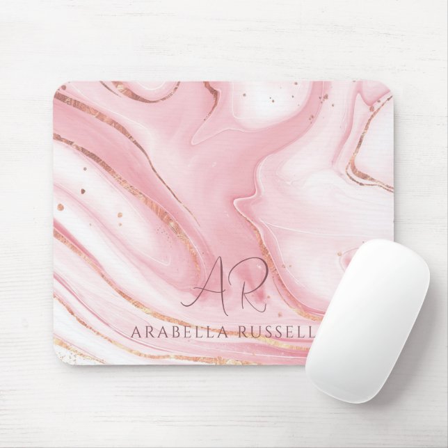 Pink Pastel Gold Glitter Marble Customisable Mouse Mat (With Mouse)