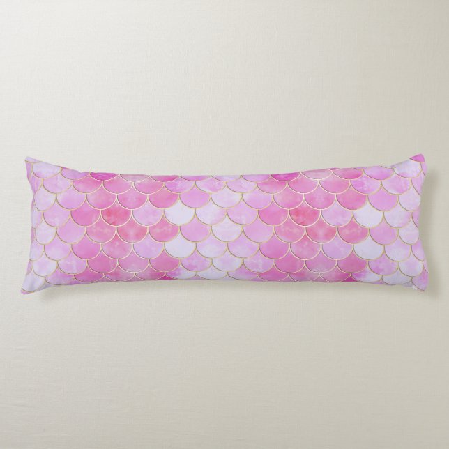 Pink Pastel & Gold Shimmer Mermaid Scale Pattern Body Cushion (Front)