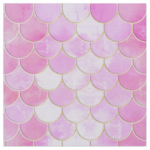 Pink Pastel & Gold Shimmer Mermaid Scale Pattern Fabric