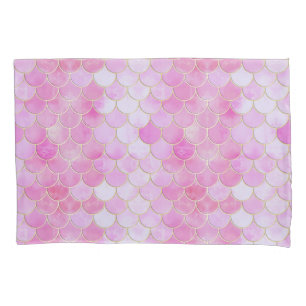 Pink Pastel & Gold Shimmer Mermaid Scale Pattern Pillowcase