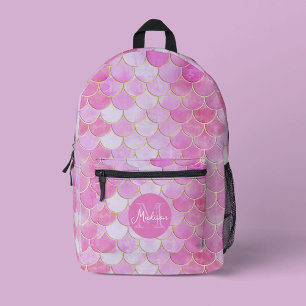 Pink Pastel & Gold Shimmer Mermaid Scale Pattern Printed Backpack