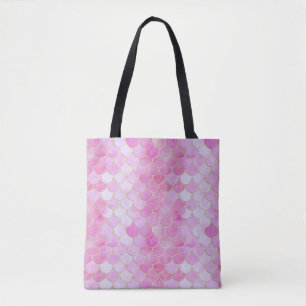 Pink Pastel & Gold Shimmer Mermaid Scale Pattern Tote Bag