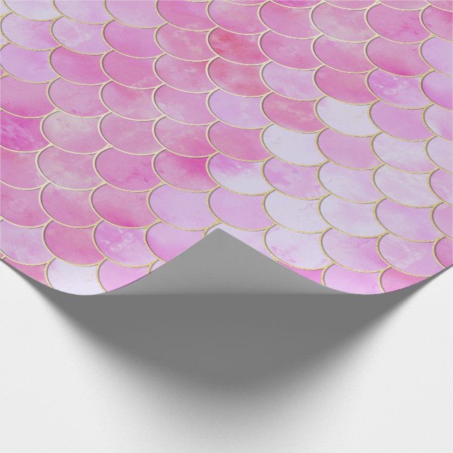 Pink Pastel & Gold Shimmer Mermaid Scale Pattern Wrapping Paper (Corner)