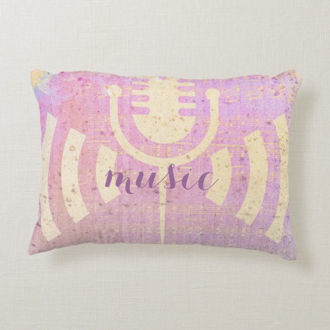 Pink Pastel Grunge Love Music Pillow (Back)