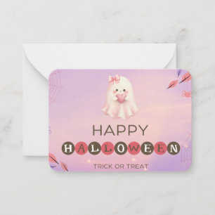 Pink Pastel Halloween Party Flat Note Card Cute