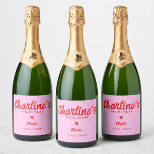 Pink Pastel Handwriting Retro Bridal Shower  Sparkling Wine Label