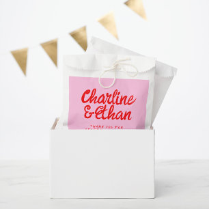 Pink Pastel Handwriting Retro Wedding Favour Bag