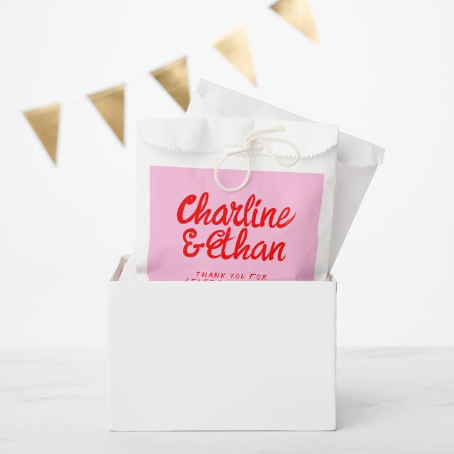 Pink Pastel Handwriting Retro Wedding Favour Bag (Creator Uploaded)