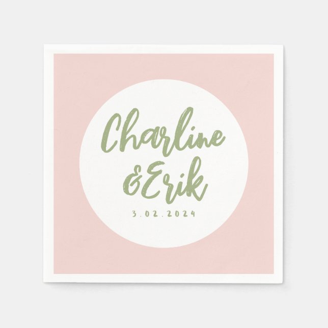 Pink Pastel Handwriting Retro Wedding Napkins (Front)