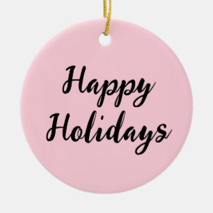 Pink pastel happy holidays Christmas simple stylis Ceramic Tree Decoration