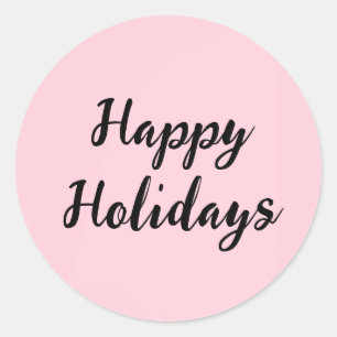 Pink pastel happy holidays Christmas simple stylis Classic Round Sticker