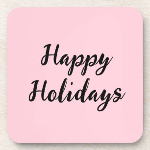 Pink pastel happy holidays Christmas simple stylis Coaster