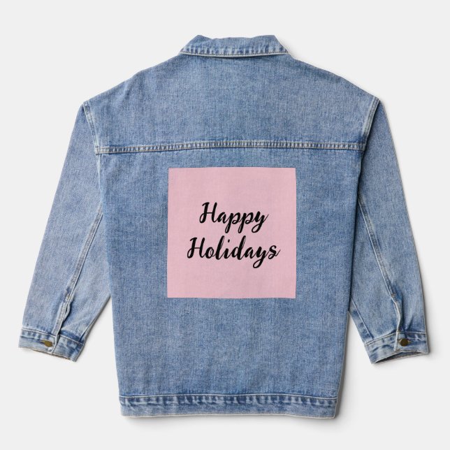 Pink pastel happy holidays Christmas simple stylis Denim Jacket (Back)