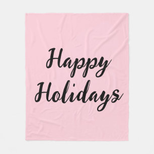 Pink pastel happy holidays Christmas simple stylis Fleece Blanket