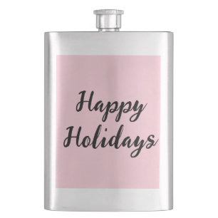 Pink pastel happy holidays Christmas simple stylis Hip Flask