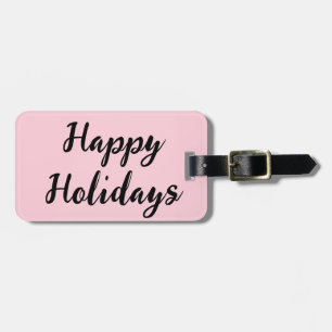 Pink pastel happy holidays Christmas simple stylis Luggage Tag
