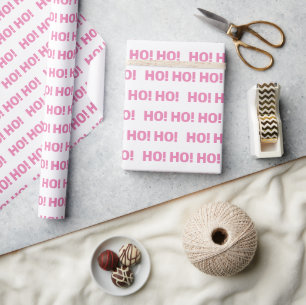 Pink Pastel Ho Ho Ho Pattern Christmas Holiday Wrapping Paper