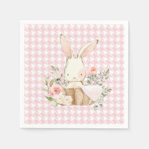 Pink Pastel Houndstooth  Bunny Rabbit