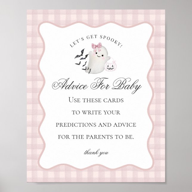 Pink Pastel Little Boo Ghost Advice for Baby Sign (Front)