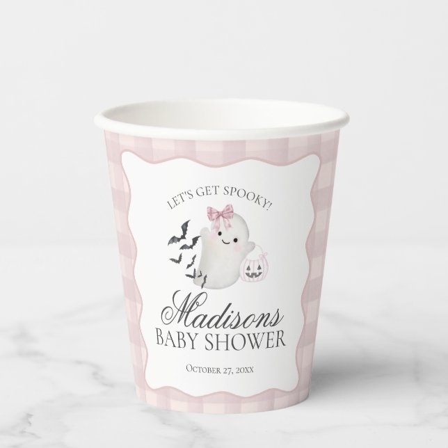 Pink Pastel Little Boo Ghost Baby Shower Coffee Paper Cups (Front)