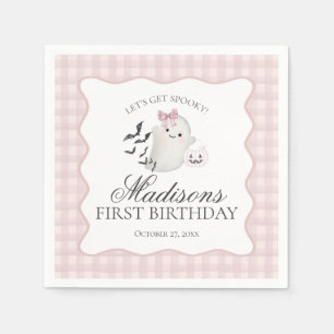 Pink Pastel Little Boo Ghost Birthday Dessert Napkin