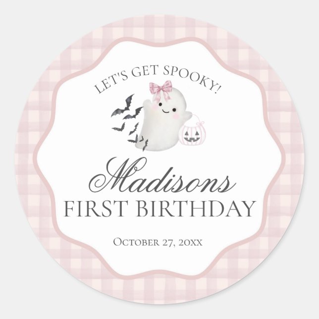 Pink Pastel Little Boo Ghost Birthday Party Seal (Front)