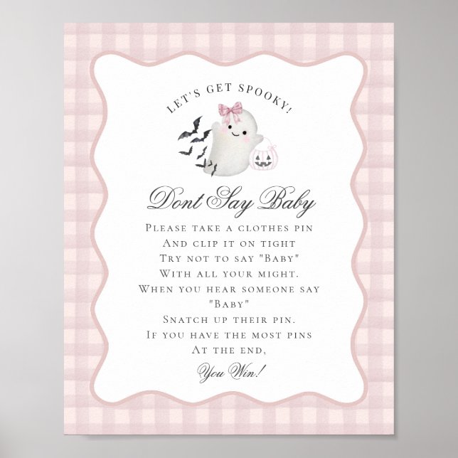 Pink Pastel Little Boo Ghost Dont Say Baby Game Poster (Front)