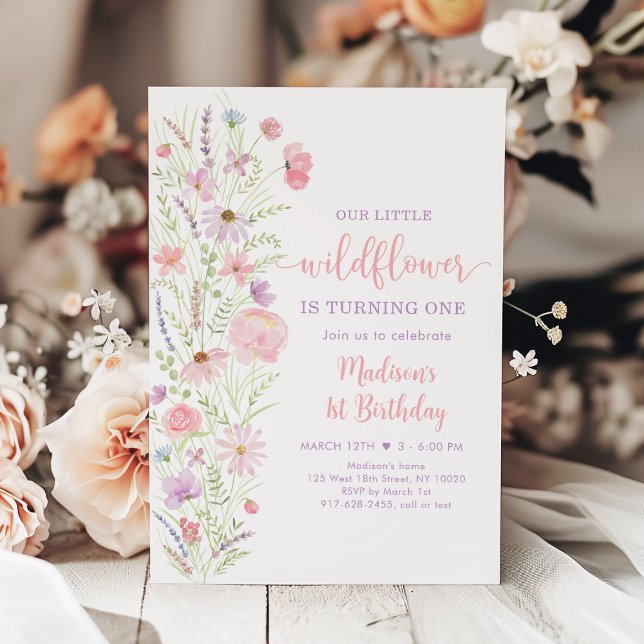 Pink Pastel Little Wildflower Birthday Invitation (Creator Uploaded)