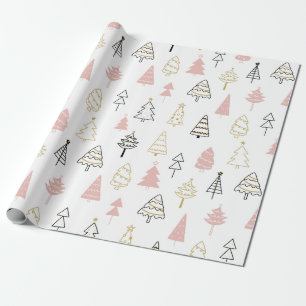 Pink Pastel Modern Tree Christmas Wrapping paper