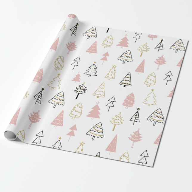 Pink Pastel Modern Tree Christmas Wrapping paper (Unrolled)