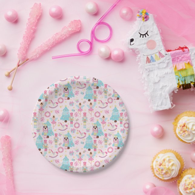 Pink Pastel Nutcracker Ballet Wrapping Paper Plate (Party)