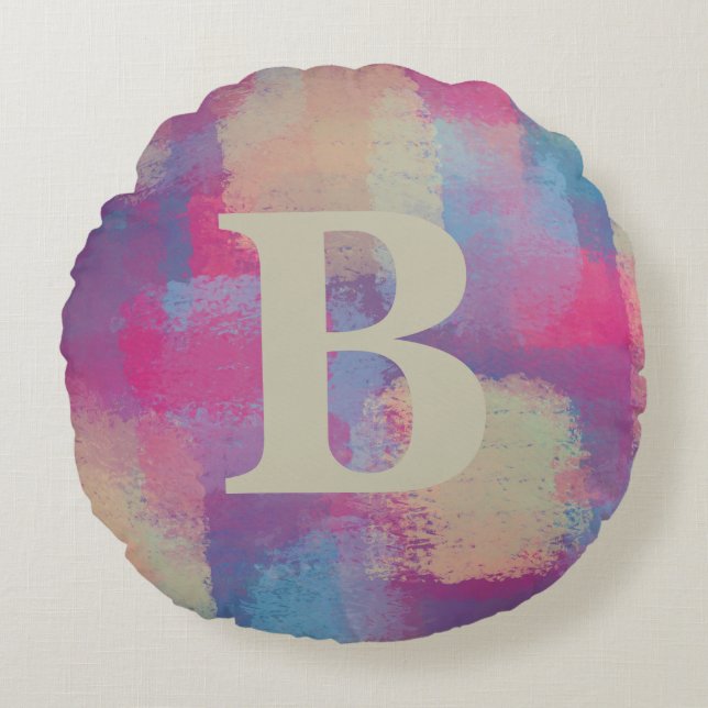 Pink Pastel Patchwork Initial Round cushion (Front)
