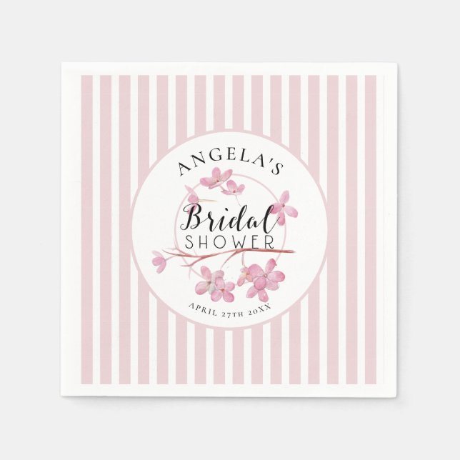Pink Pastel Primrose Stripes Bridal Shower  Napkin (Front)