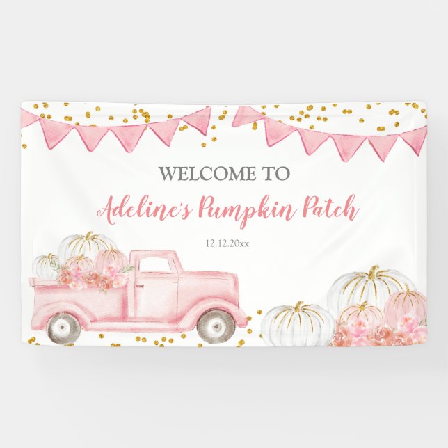 Pink Pastel Pumpkin Truck Birthday Banner (Horizontal)