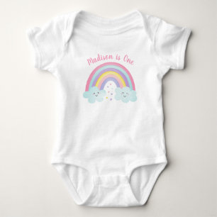 Pink Pastel Rainbow Clouds First Birthday Baby Bodysuit