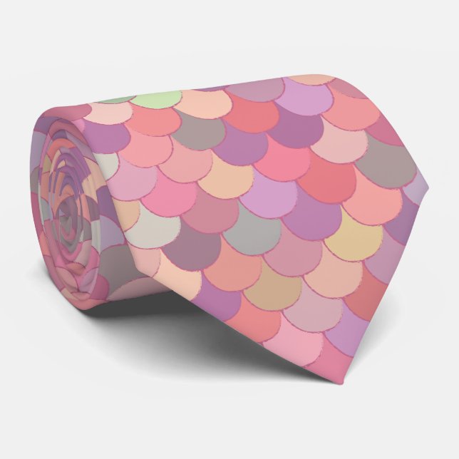 Pink Pastel Rainbow Mermaid Merman Scales Tie (Rolled)