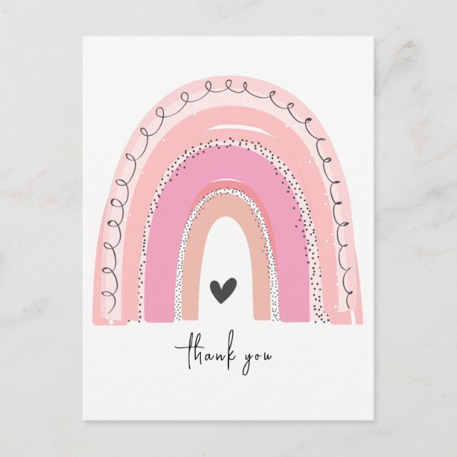 Pink Pastel Rainbow Thank You Postcard (Front)